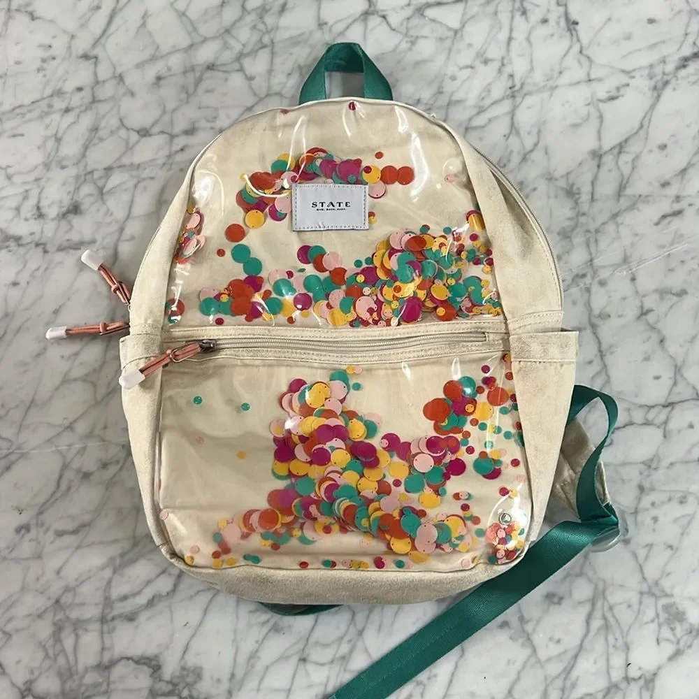 STATE Kids Backpack in White with Multicolor Confetti